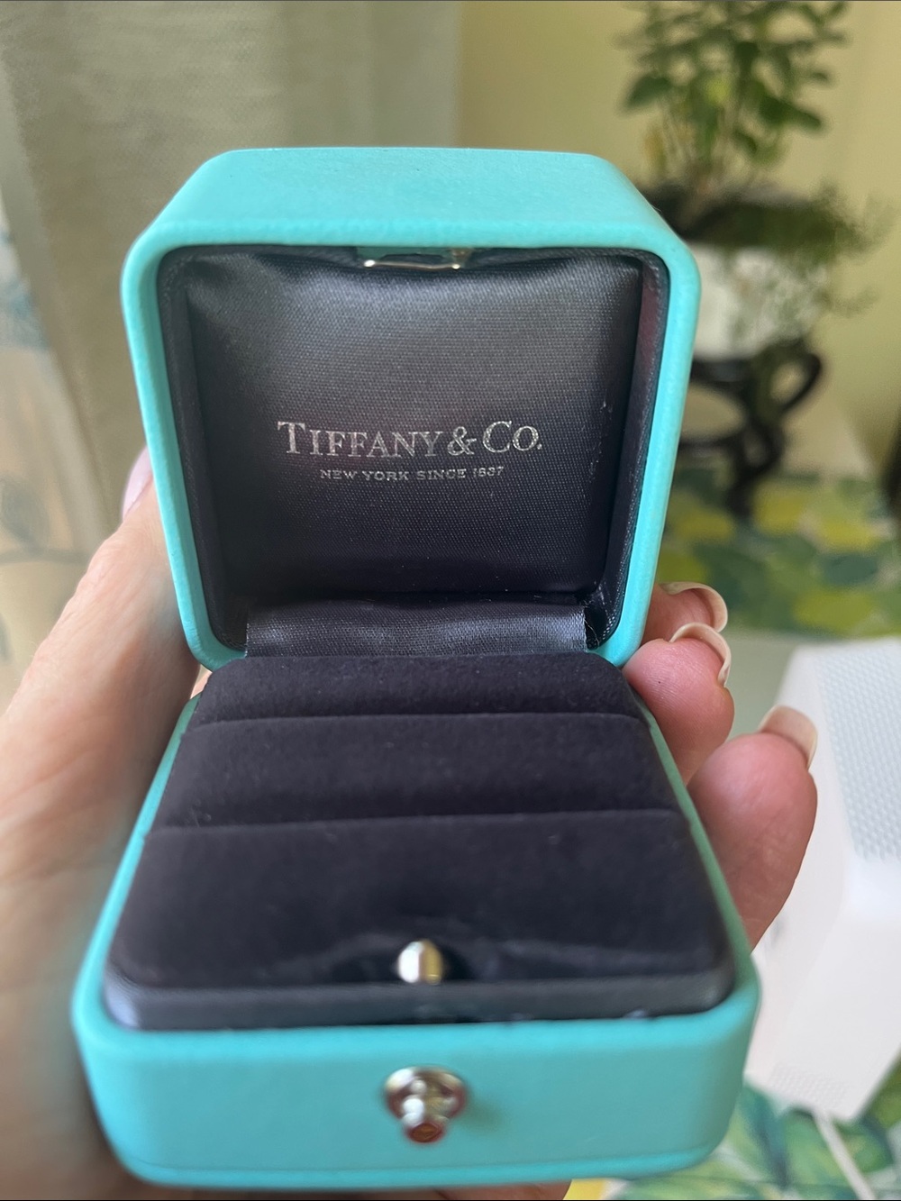 Tiffany & Co. Turquoise Blue Ring Box with Black Interior
